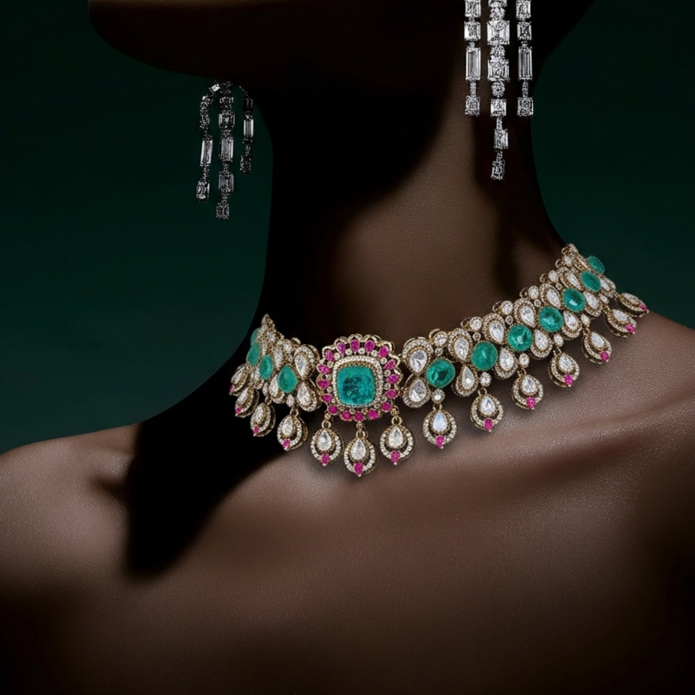 Opulent Silver, Ruby & Mint Green Moissanite Stat… - image 1